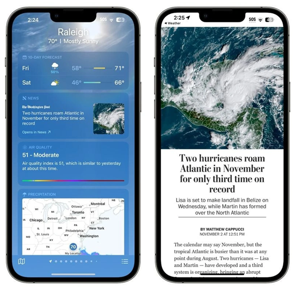 灌阳苹果14维修分享iPhone 14手机如何看天气时顺带看新闻 