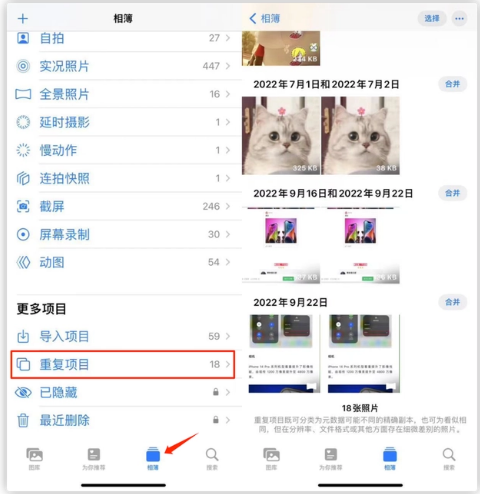 灌阳苹果手机维修分享iOS 16 中相册重复项目功能使用方法 
