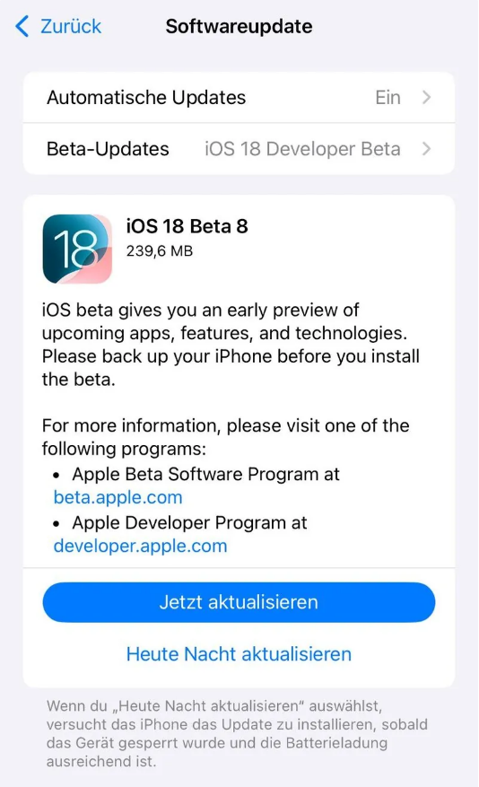 灌阳苹果手机维修分享苹果 iOS / iPadOS 18 开发者预览版 Beta 8 发布 